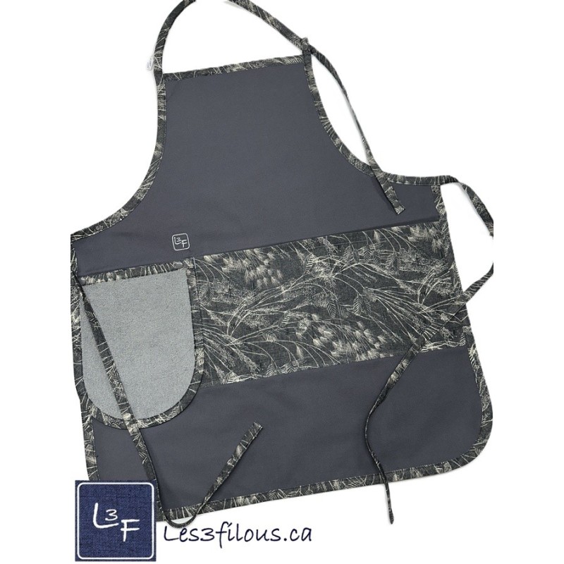 Feuillage et Blé Tablier Adulte Gris avec Essuie-mains Prêt à Broder TEM-424P