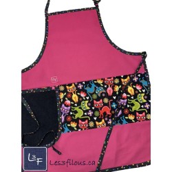 Chats Multicouleurs Tablier Adulte Rose Foncé avec Essuie-mains Prêt à Broder TEM-425P
