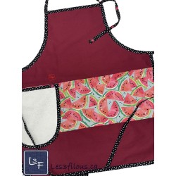 Melon D'eau Pasteque Tablier Adulte avec Essuie-mains Couleur Bourgogne Prêt à Broder TEM-426P
