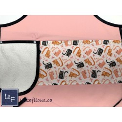 Chats Gris et Corail Tablier Rose Adulte avec Essuie-mains Prêt à Broder TEM-428P