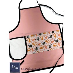 Chats Gris et Corail Tablier Rose Adulte avec Essuie-mains Prêt à Broder TEM-428P