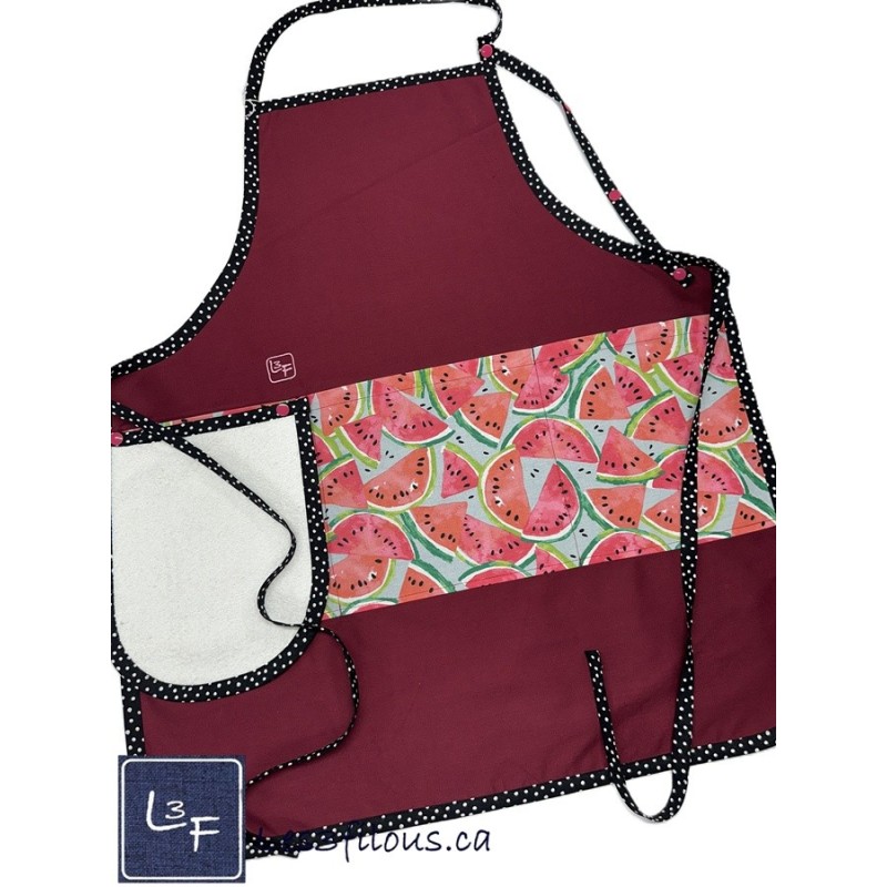 Melon D'eau Pasteque Tablier Adulte avec Essuie-mains Couleur Bourgogne Prêt à Broder TEM-429P