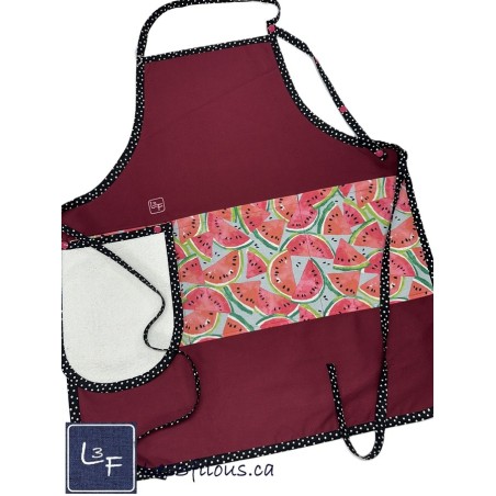 Melon D'eau Pasteque Tablier Adulte avec Essuie-mains Couleur Bourgogne Prêt à Broder TEM-429P