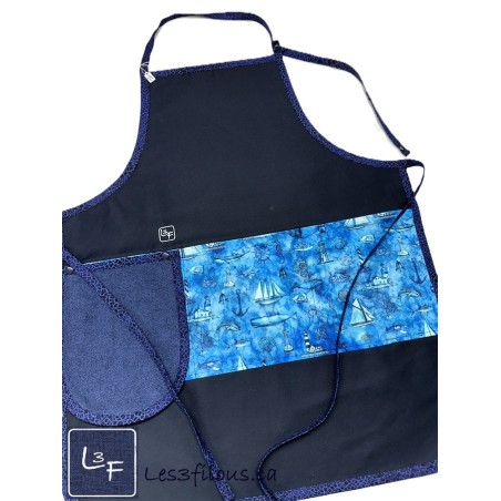 Mer Nautique Voilier Tablier couleur Bleu Nuit avec Essuie-mains Adulte Prêt à Broder TEM-430P