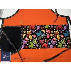 Chats Multicouleurs Tablier Adulte Couleur Orange avec Essuie-mains Prêt à Broder TEM-433P