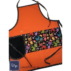Chats Multicouleurs Tablier Adulte Couleur Orange avec Essuie-mains Prêt à Broder TEM-433P