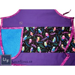 Chouette Hiboux Tablier Adulte Mauve avec Essuie-mains  Prêt à Broder TEM-436P