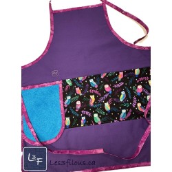 Chouette Hiboux Tablier Adulte Mauve avec Essuie-mains  Prêt à Broder TEM-436P
