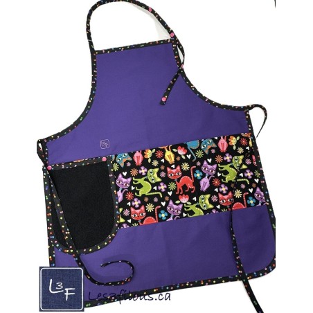 Chats Multicouleurs Tablier Adulte Couleur Mauve avec Essuie-mains Prêt à Broder TEM-434P