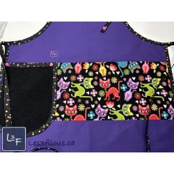 Chats Multicouleurs Tablier Adulte Couleur Mauve avec Essuie-mains Prêt à Broder TEM-434P