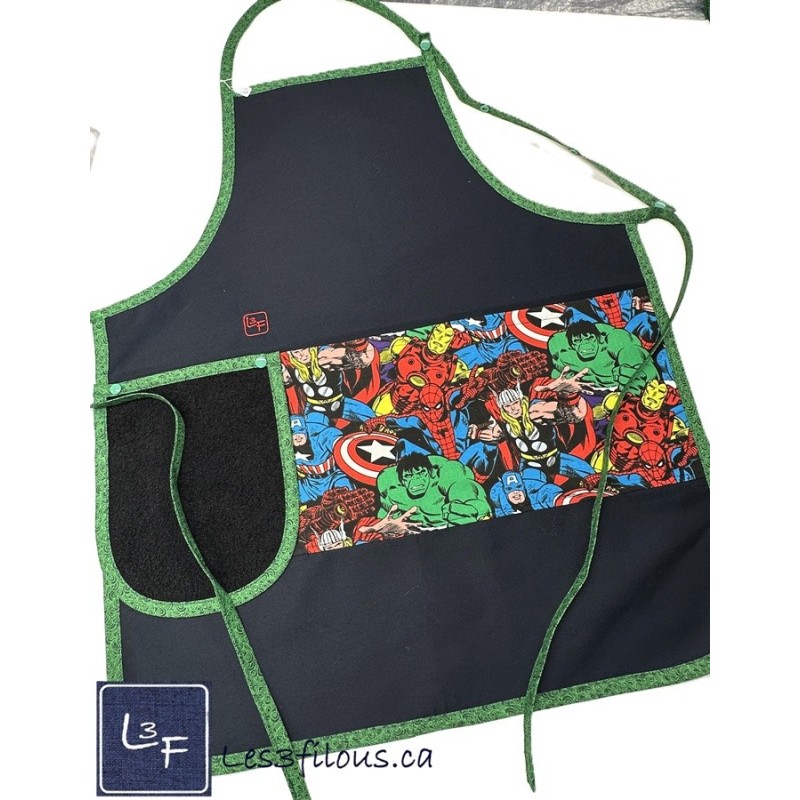 Super Héros Hulk Marvel Tablier Adulte avec Essuie-mains Couleur Marine Prêt à Broder TEM-438P