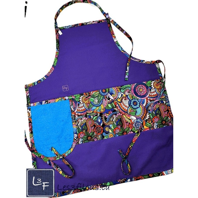 Mandala Multicouleur Tablier Adulte Mauve avec Essuie-mains  Prêt à Broder TEM-435P