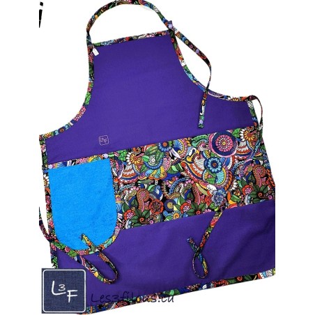 Mandala Multicouleur Tablier Adulte Mauve avec Essuie-mains  Prêt à Broder TEM-435P