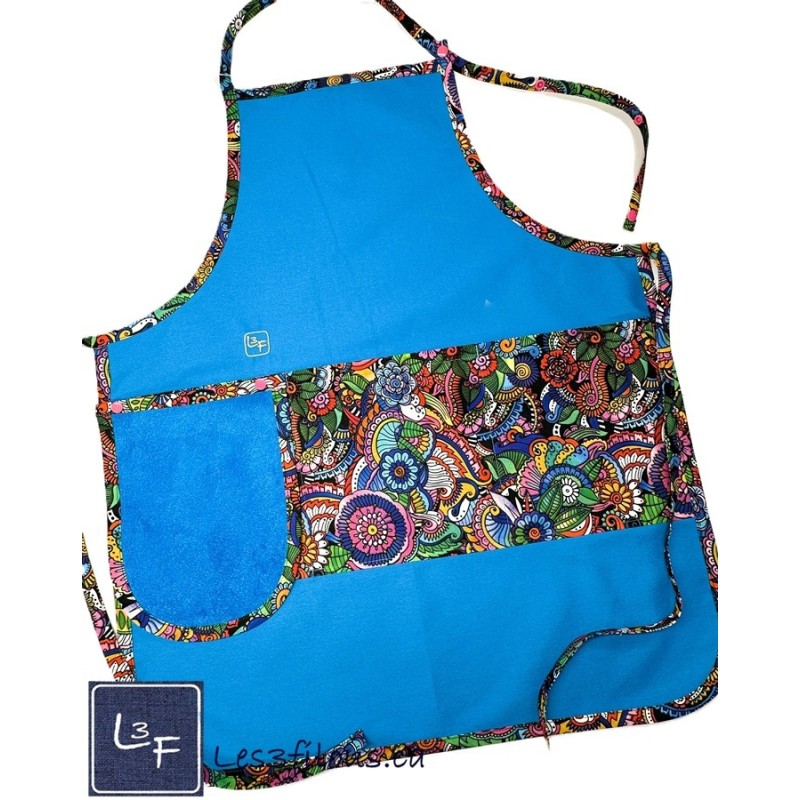 Mandala Multicouleur Tablier Adulte Couleur Aqua avec Essuie-mains  Prêt à Broder TEM-437P