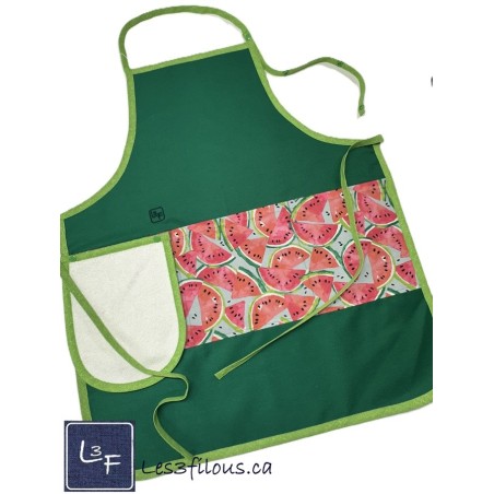 Melon D'eau Pasteque Tablier Adulte avec Essuie-mains Couleur Vert Prêt à Broder TEM-443P