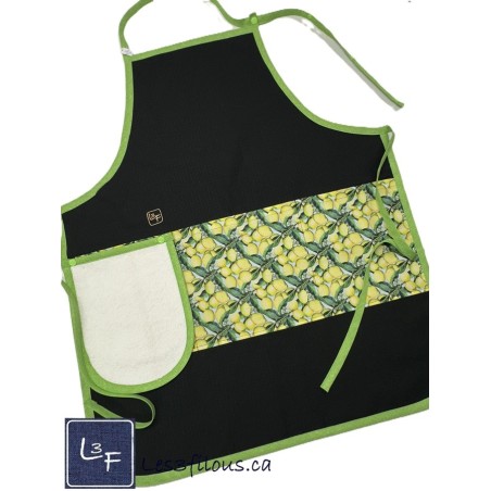 Citrons Tablier Adulte avec Essuie-mains Couleur Noir Prêt à Broder TEM-449P