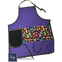 Chats Multicouleurs Tablier Adulte Couleur Mauve avec Essuie-mains Prêt à Broder TEM-448P