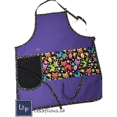 Chats Multicouleurs Tablier Adulte Couleur Mauve avec Essuie-mains Prêt à Broder TEM-448P