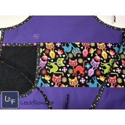 Chats Multicouleurs Tablier Adulte Couleur Mauve avec Essuie-mains Prêt à Broder TEM-448P