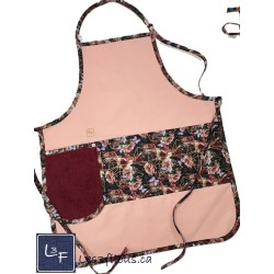 Roses et Papillons Fleurs Tablier Rose avec Essuie-mains Adulte Prêt à Broder TEM-441P