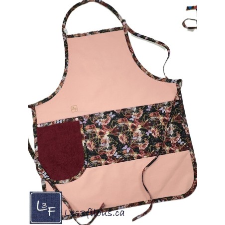 Roses et Papillons Fleurs Tablier Rose avec Essuie-mains Adulte Prêt à Broder TEM-441P