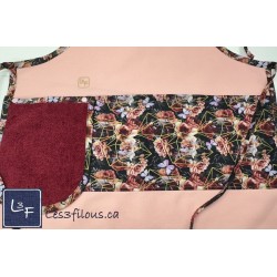 Roses et Papillons Fleurs Tablier Rose avec Essuie-mains Adulte Prêt à Broder TEM-441P