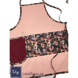 Roses et Papillons Fleurs Tablier Rose avec Essuie-mains Adulte Prêt à Broder TEM-441P