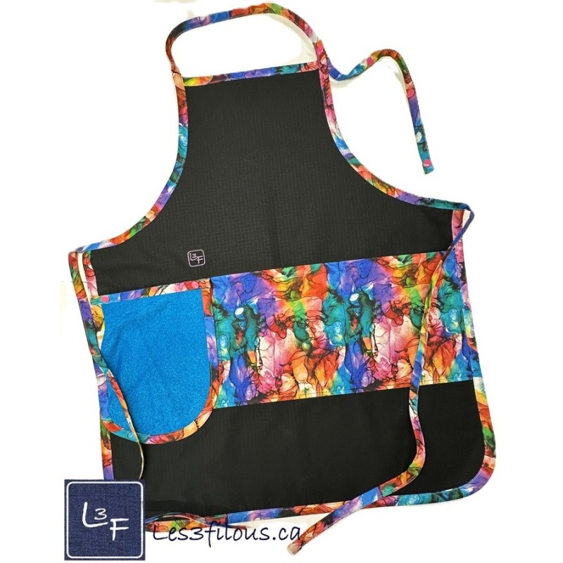 Aquarelle Multicouleur Tablier Adulte Couleur Noir avec Essuie-mains  Prêt à Broder TEM-445P
