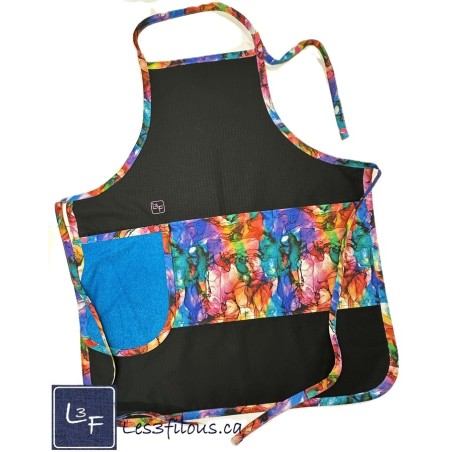 Aquarelle Multicouleur Tablier Adulte Couleur Noir avec Essuie-mains  Prêt à Broder TEM-431P