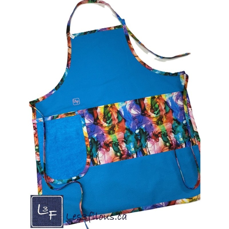 Aquarelle Multicouleur Tablier Adulte Couleur Aqua avec Essuie-mains  Prêt à Broder TEM-439P
