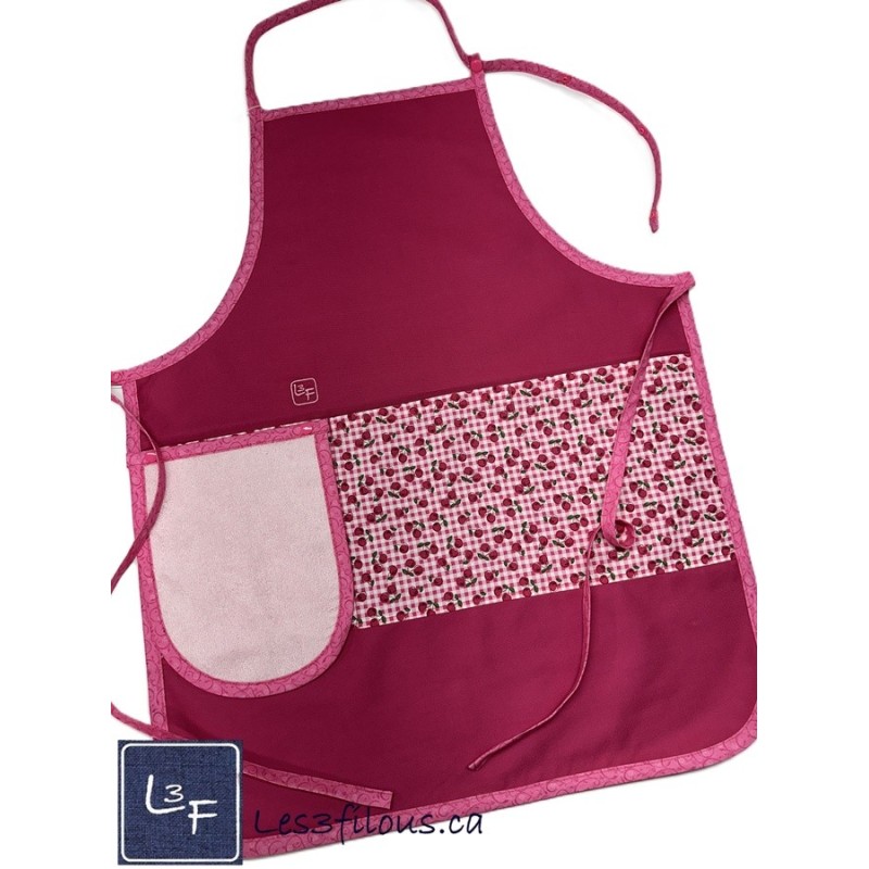 Cerises Cherry Tablier Adulte avec Essuie-mains Couleur Vert Prêt à Broder TEM-431P