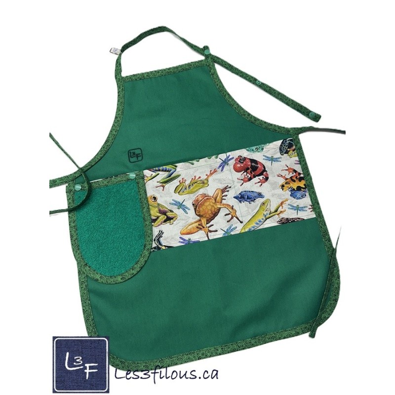 Grenouilles Tablier Enfant avec Essuie-Mains Couleur Vert Prêt à Broder TEN-369P
