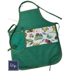 Grenouilles Tablier Enfant avec Essuie-Mains Couleur Vert Prêt à Broder TEN-370P