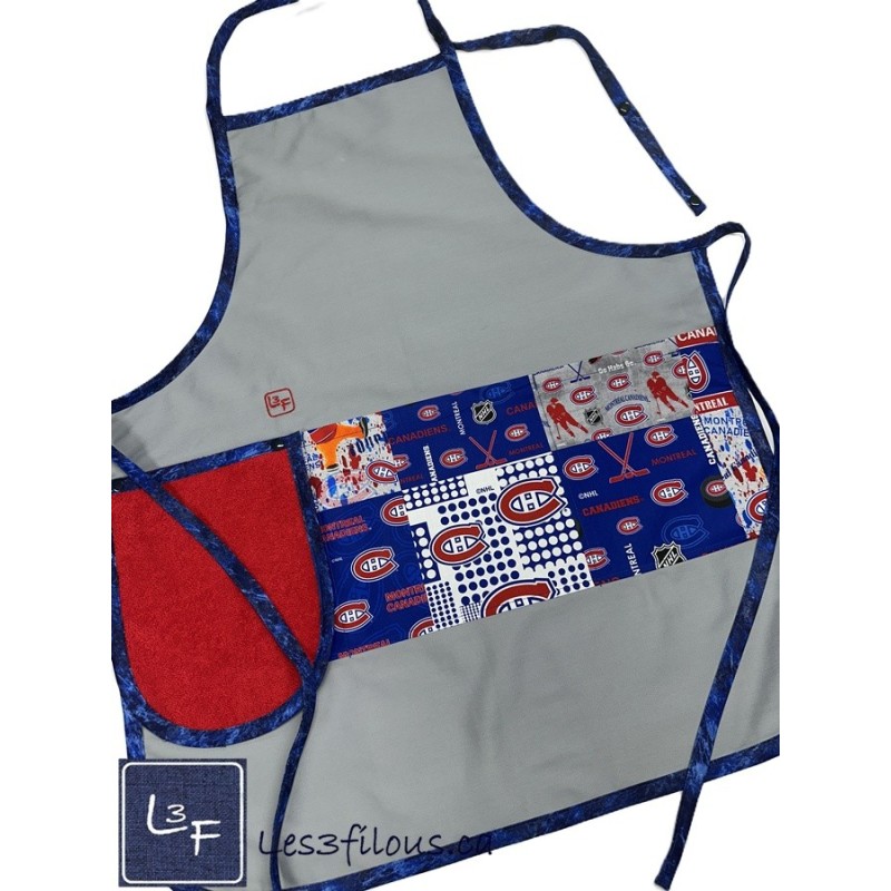 Hockey Tablier Gris avec Essuie-mains Adulte Pret à Broder TEM-461P