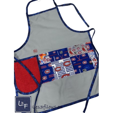 Hockey Tablier Gris avec Essuie-mains Adulte Pret à Broder TEM-461P