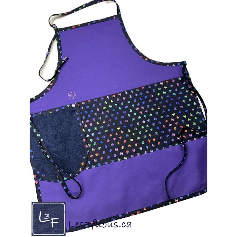 Pattes de Chiens Chats Multicouleur Tablier avec Essuie-mains Adulte Unisexe Couleur Mauve TEM-461P