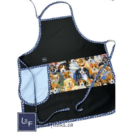 Puppy Bébés Chiens Tablier avec Essuie-mains Adulte couleur Noir Prêt à Broder TEM-463P