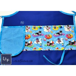 Chats À La Plage Tablier Essuie-mains Adulte Couleur Bleu Prêt à Broder TEM-466P