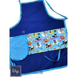 Chats À La Plage Tablier Essuie-mains Adulte Couleur Bleu Prêt à Broder TEM-466P