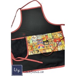 Etiquette Cannage Vintage Tablier Noir Adulte avec Essuie-mains Prêt à Broder TEM-470P