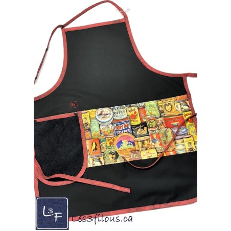 Etiquette Cannage Vintage Tablier Noir Adulte avec Essuie-mains Prêt à Broder TEM-470P