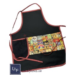 Etiquette Cannage Vintage Tablier Noir Adulte avec Essuie-mains Prêt à Broder TEM-470P
