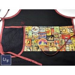 Etiquette Cannage Vintage Tablier Noir Adulte avec Essuie-mains Prêt à Broder TEM-470P