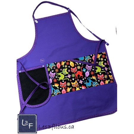 Chats Multicouleurs Tablier Adulte Couleur Mauve avec Essuie-mains Prêt à Broder TEM-476P