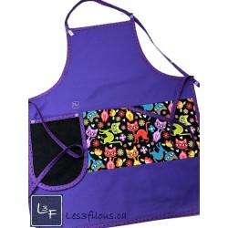 Chats Multicouleurs Tablier Adulte Couleur Mauve avec Essuie-mains Prêt à Broder TEM-476P