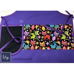 Chats Multicouleurs Tablier Adulte Couleur Mauve avec Essuie-mains Prêt à Broder TEM-476P