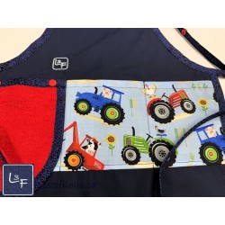 Tracteur Animaux de la Ferme Tablier Enfant avec Essuie-mains Prêt à Broder TEN-377P