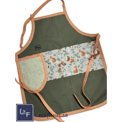 Animaux de la Foret Lapin Renard Hibou Tablier Enfant avec Essuie-mains Prêt à Broder TEN-378P