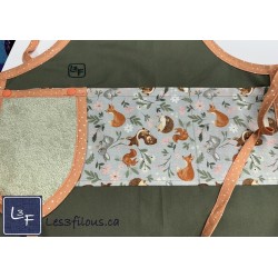 Animaux de la Foret Lapin Renard Hibou Tablier Enfant avec Essuie-mains Prêt à Broder TEN-378P