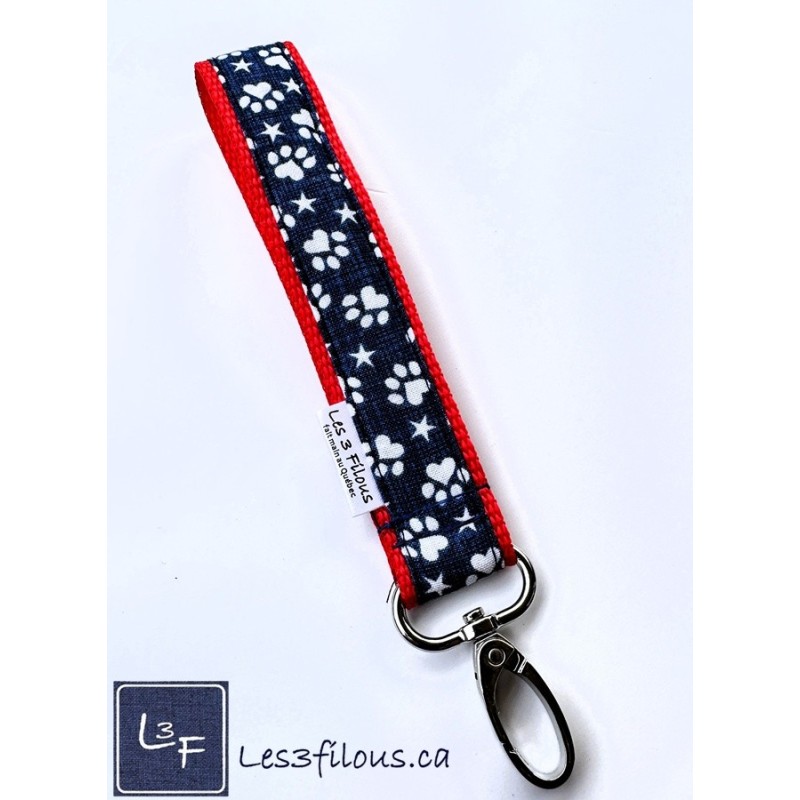 Porte-clé bracelet avec mousqueton Pattes Chiens Chats | Les 3 Filous